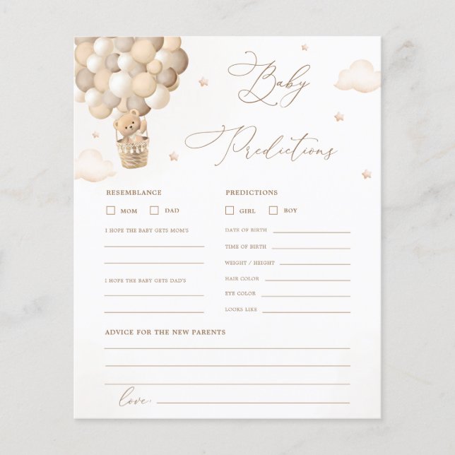 Neutral Baby shower voorspellingen en advies spel (Voorkant)
