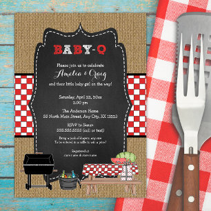 Neutral BabyQ Baby shower, BBQ baby Q nodigt uit Kaart