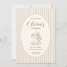 Neutral Baby's First Birthday Bunny Invitation Kaart