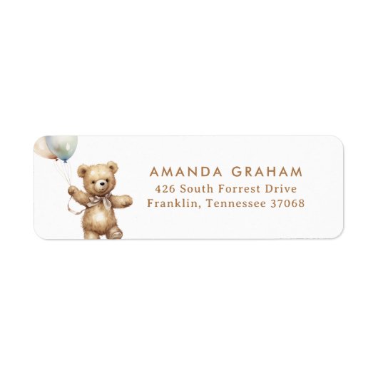 Neutral Barly Wait Teddy Bear Baby shower Adres Etiket (Voorkant)