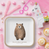 Neutral Bearly Wait Teddy Bear-Baby shower Papieren Bordje (Feest)