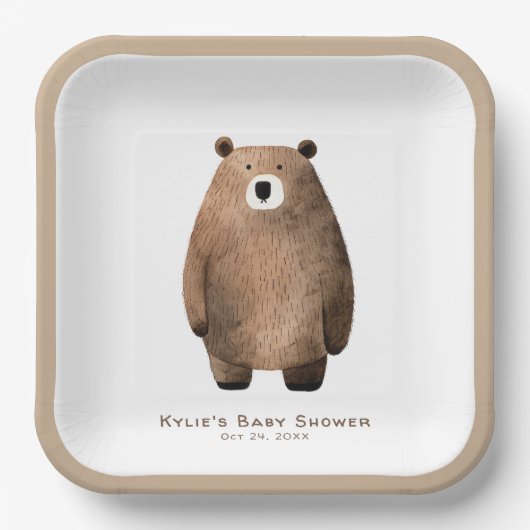 Neutral Bearly Wait Teddy Bear-Baby shower Papieren Bordje (Voorkant)