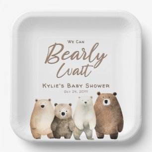 Neutral Bearly Wait Teddy Bear-Baby shower Papieren Bordje