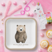 Neutral Bearly Wait Teddy Bear-Baby shower Papieren Bordje (Feest)