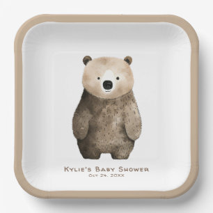 Neutral Bearly Wait Teddy Bear-Baby shower Papieren Bordje