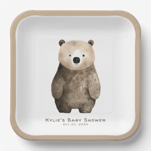 Neutral Bearly Wait Teddy Bear-Baby shower Papieren Bordje (Voorkant)