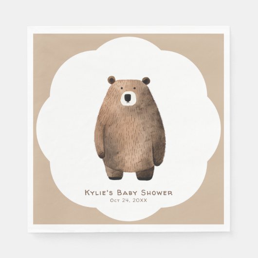 Neutral Bearly Wait Teddy Bear-Baby shower Servet (Voorkant)