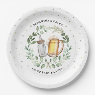 Neutral Beer Couples Baby shower Greenery Cheers Papieren Bordje