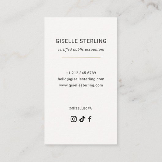 Neutral Beige Accountant CPA Minimal Modern Visitekaartje (Achterkant)