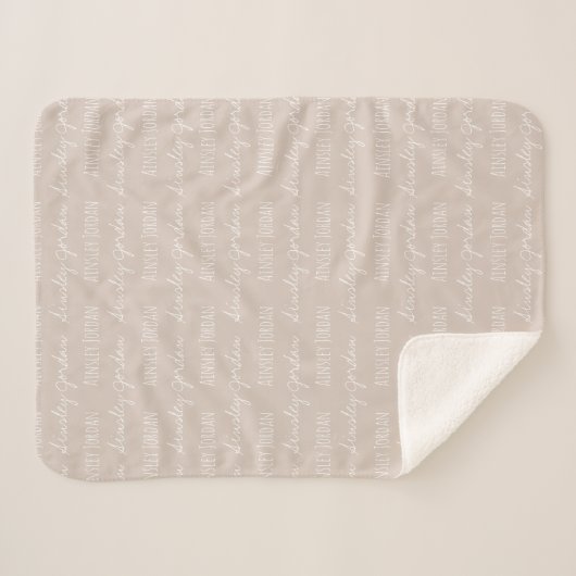 Neutral Beige Baby Blanket naam herhaald Sherpa Deken (Voorkant (horizontaal))
