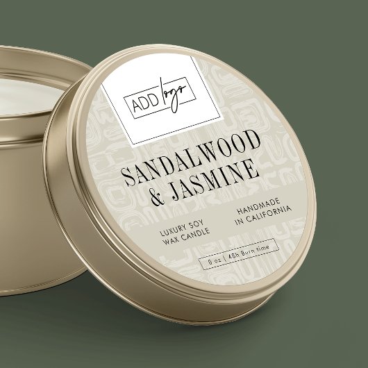 Neutral Beige Boho Logo Candle Jar Lid Ronde Sticker