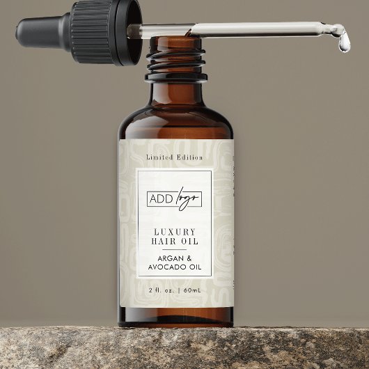 Neutral Beige Boho Pattern Logo 2OZ Dropper Bottle Etiket