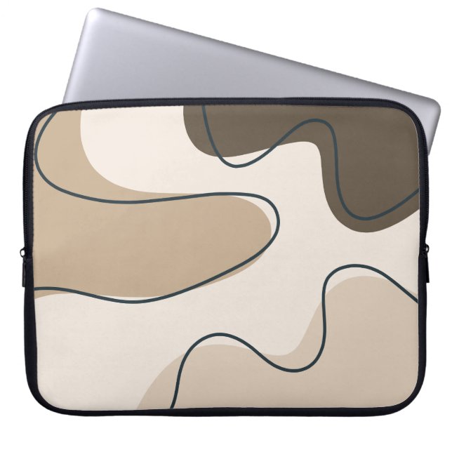Neutral Beige & Brown Abstract Boho Liquid Swirl L Laptop Sleeve (Voorkant)