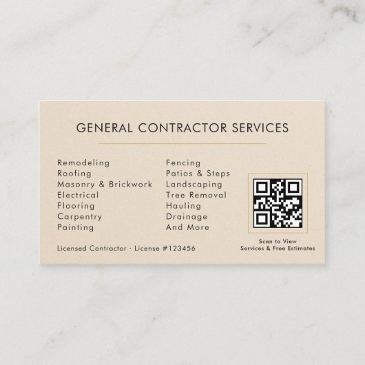 Neutral Beige Construction Minimalist Gold QR Code Visitekaartje (Achterkant)