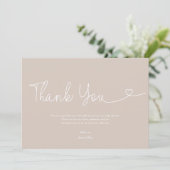 Neutral Beige earth tone Baby Shower Script Heart  Bedankkaart (Staand voorkant)