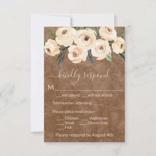 Neutral Beige Floral Boho Brown RSVP Kaartje (Voorkant)