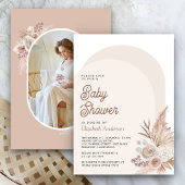 Neutral Beige Floral Pampas Foto Baby shower Kaart