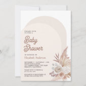 Neutral Beige Floral Pampas Foto Baby shower Kaart (Voorkant)