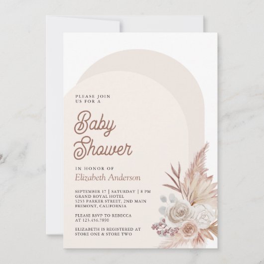 Neutral Beige Floral Pampas Foto Baby shower Kaart (Voorkant)