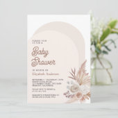 Neutral Beige Floral Pampas Foto Baby shower Kaart (Staand voorkant)