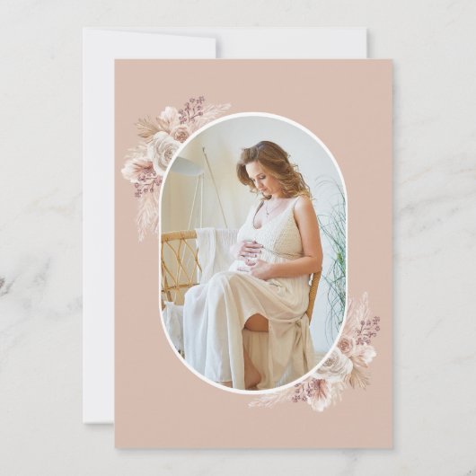 Neutral Beige Floral Pampas Foto Baby shower Kaart (Achterkant)