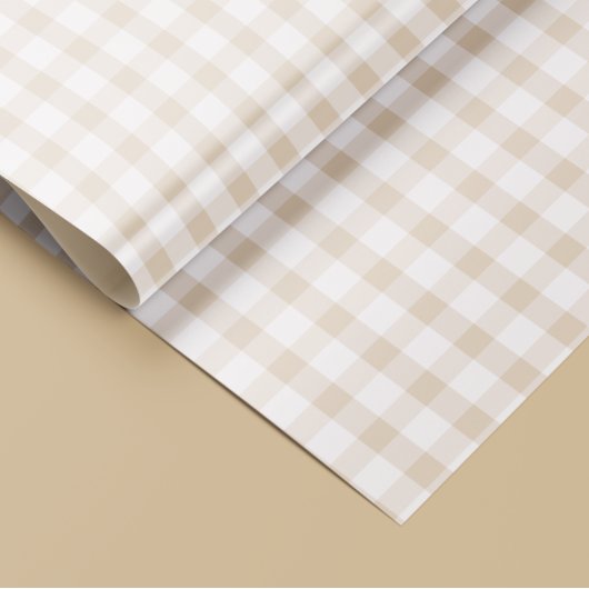 Neutral Beige Gingham Holiday Cadeaupapier