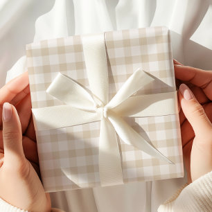 Neutral Beige Gingham Holiday Cadeaupapier