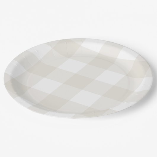 Neutral Beige Gingham Papieren Bordje (Gekanteld)