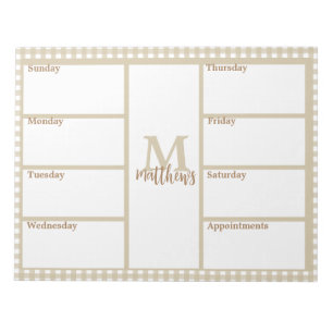 Neutral Beige Gingham Plaid Weekly Planner Notitie Notitieblok