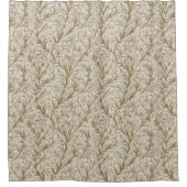 Neutral Beige Gold Botanical Leaf William Morris Douchegordijn (Voorkant)