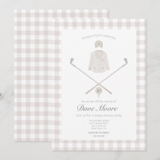 Neutral Beige Golf thema baby shower uitnodiging (Voorkant / Achterkant)