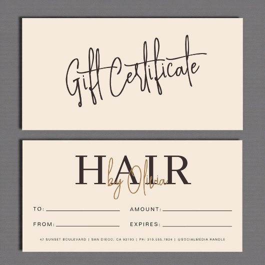 Neutral Beige Hair Salon Logo Gift Certificates