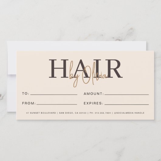 Neutral Beige Hair Salon Logo Gift Certificates (Achterkant)