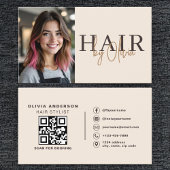 Neutral Beige Hair Stylist Photo QR Code  Visitekaartje
