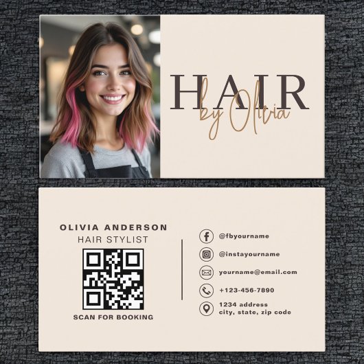Neutral Beige Hair Stylist Photo QR Code  Visitekaartje