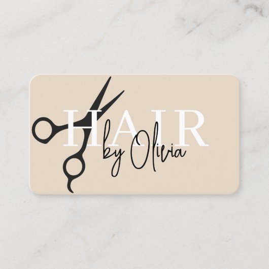 Neutral Beige Hair Stylist Scissors QR Code Visitekaartje (Voorkant)