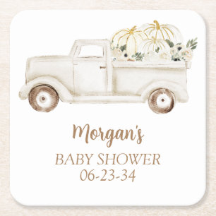 Neutral Beige Kleine Pompoen Schattige Baby shower Kartonnen Onderzetters