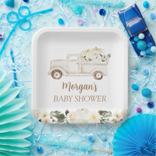 Neutral Beige Kleine Pompoen Schattige Baby shower Papieren Bordje (Feest)