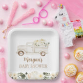 Neutral Beige Kleine Pompoen Schattige Baby shower Papieren Bordje (Feest)