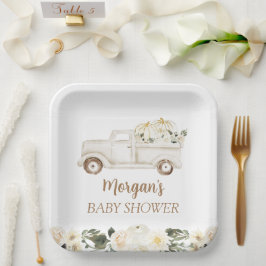 Neutral Beige Kleine Pompoen Schattige Baby shower Papieren Bordje