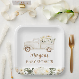 Neutral Beige Kleine Pompoen Schattige Baby shower Papieren Bordje