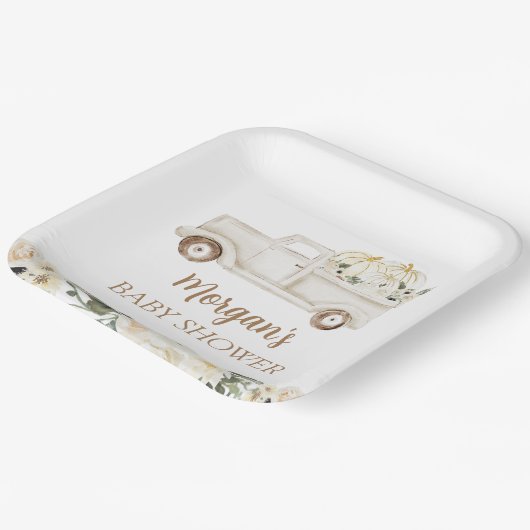 Neutral Beige Kleine Pompoen Schattige Baby shower Papieren Bordje (Gebogen)