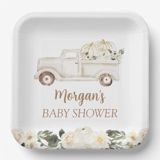 Neutral Beige Kleine Pompoen Schattige Baby shower Papieren Bordje (Voorkant)