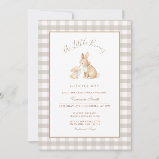 Neutral Beige Little Bunny Baby Shower Invitation Kaart (Voorkant)