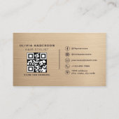 Neutral Beige Metallic Hair Stylist Photo QR Code  Visitekaartje (Achterkant)