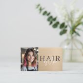 Neutral Beige Metallic Hair Stylist Photo QR Code  Visitekaartje (Staand voorkant)