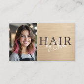 Neutral Beige Metallic Hair Stylist Photo QR Code  Visitekaartje (Voorkant)