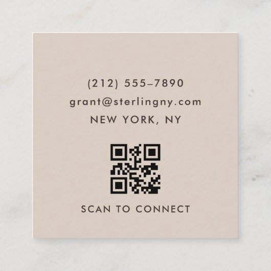 Neutral Beige Minimal Typography QR Code Vierkante Visitekaartje (Achterkant)