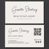 Neutral Beige Minimalist Real Estate Agent QR Code Visitekaartje