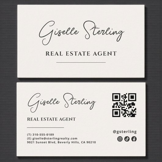Neutral Beige Minimalist Real Estate Agent QR Code Visitekaartje
